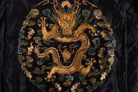 A Large Yellow Ground Embroidered Silk 'Dragon' Curtain