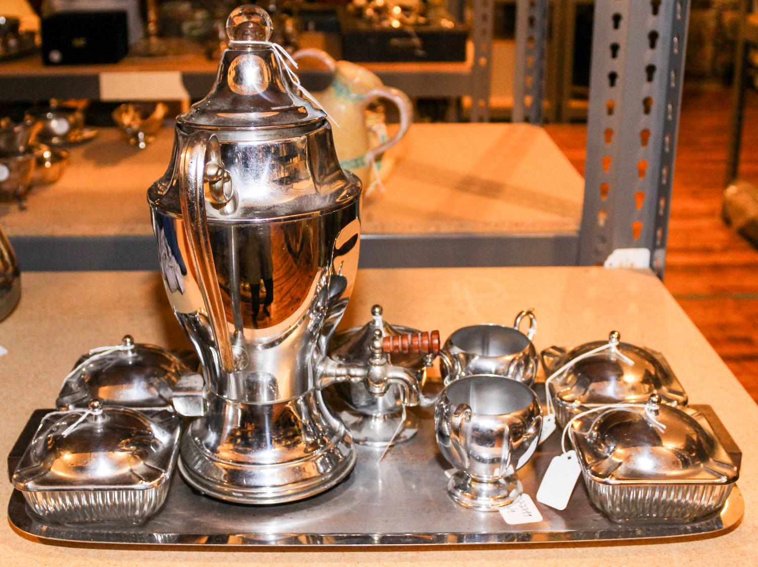 An Art Deco Style Coffee Set Length of tray 22 1/4 inches (over handles). — ARBER BROS.