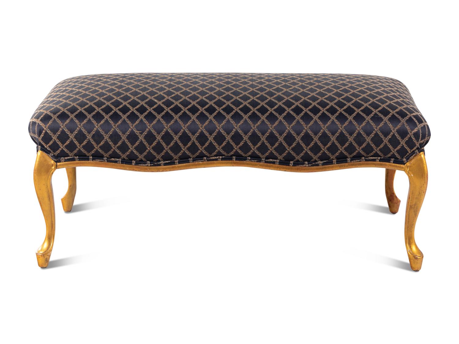 A Louis XV Style Gilt-Painted and Upholstered Bench