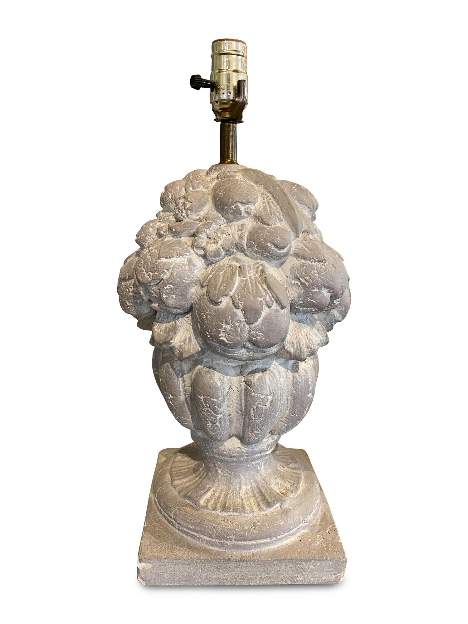 A Pair of Cast Stone Finials Mounted as Lamps
