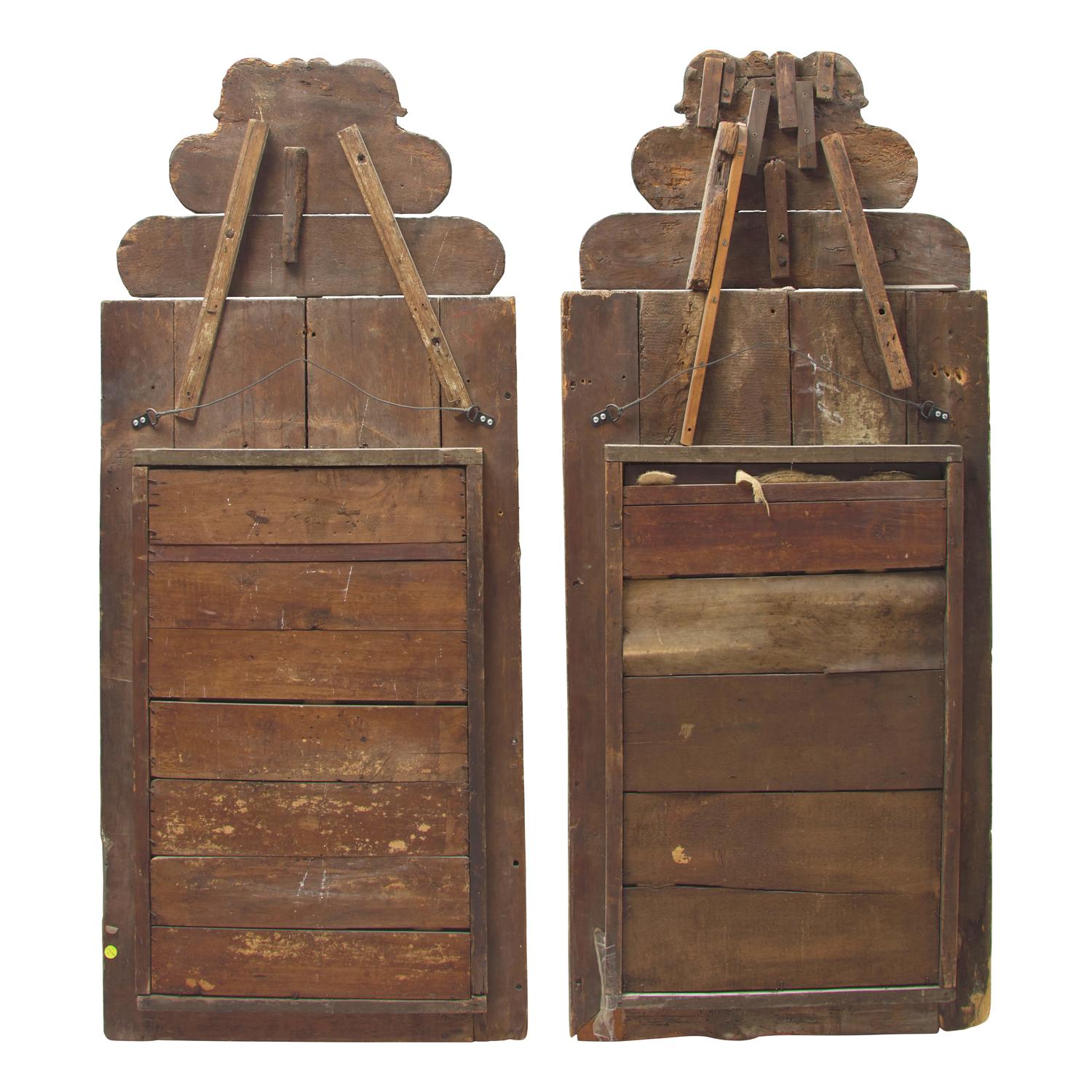 A Pair of Baroque Painted and Parcel-Gilt Looking Glasses