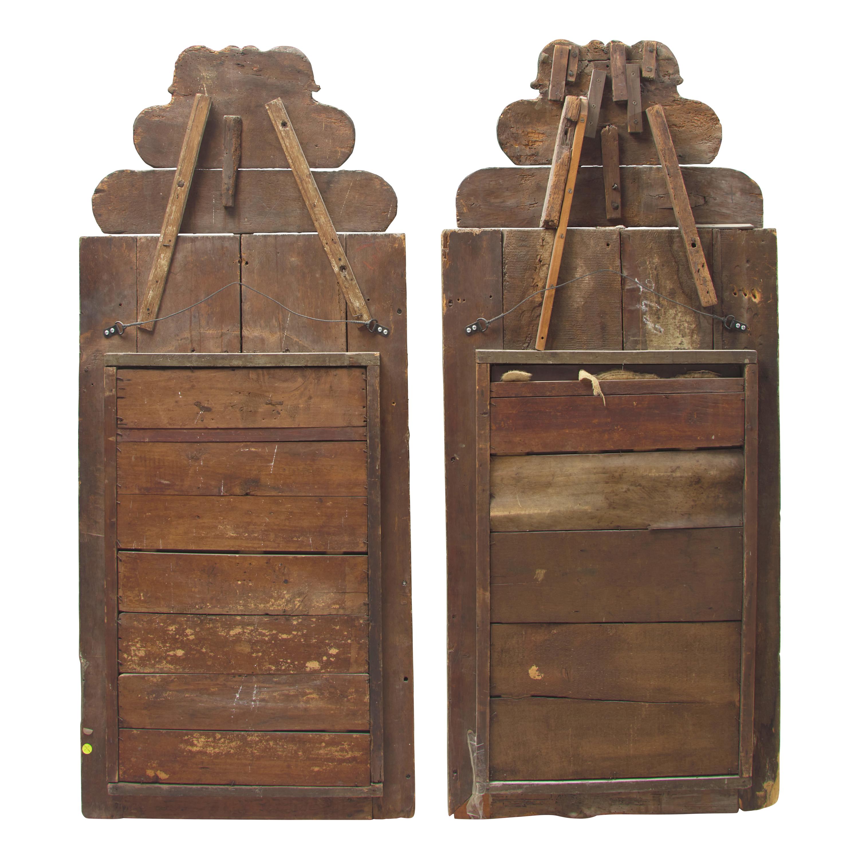A Pair of Baroque Painted and Parcel-Gilt Looking Glasses