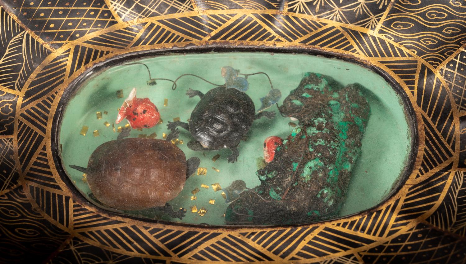 A Japanese Black and Gold Lacquer 'Turtle' Stem Dish