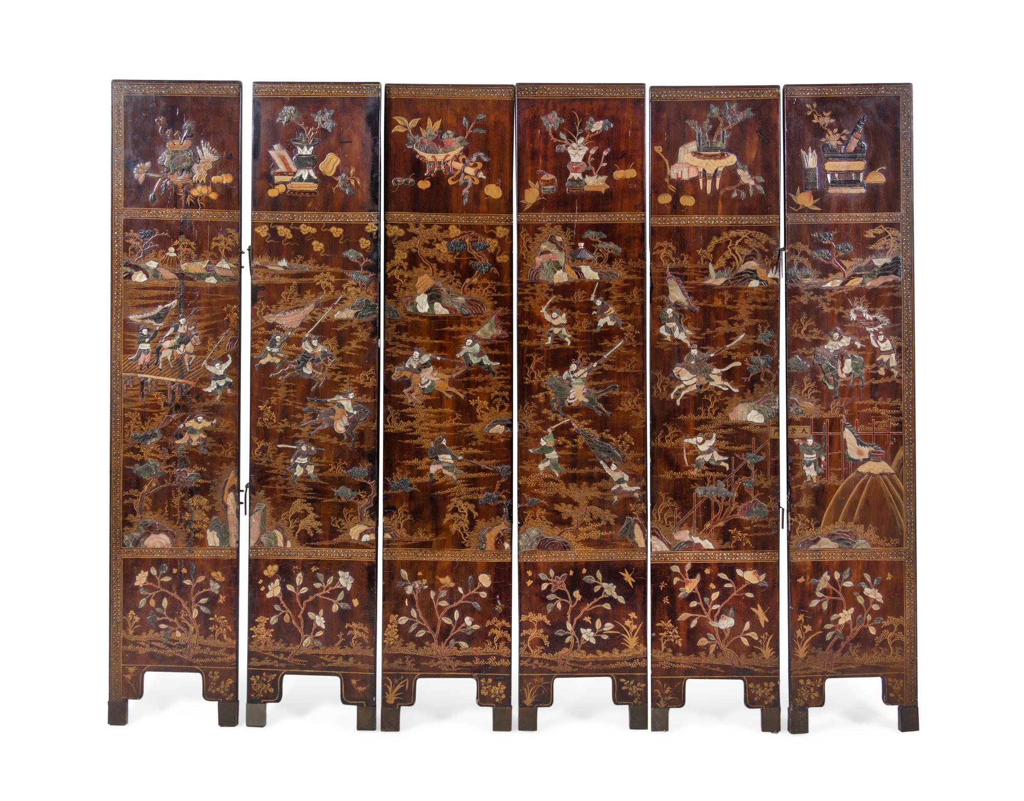 A Chinese Export Lacquered Six-Panel Screen