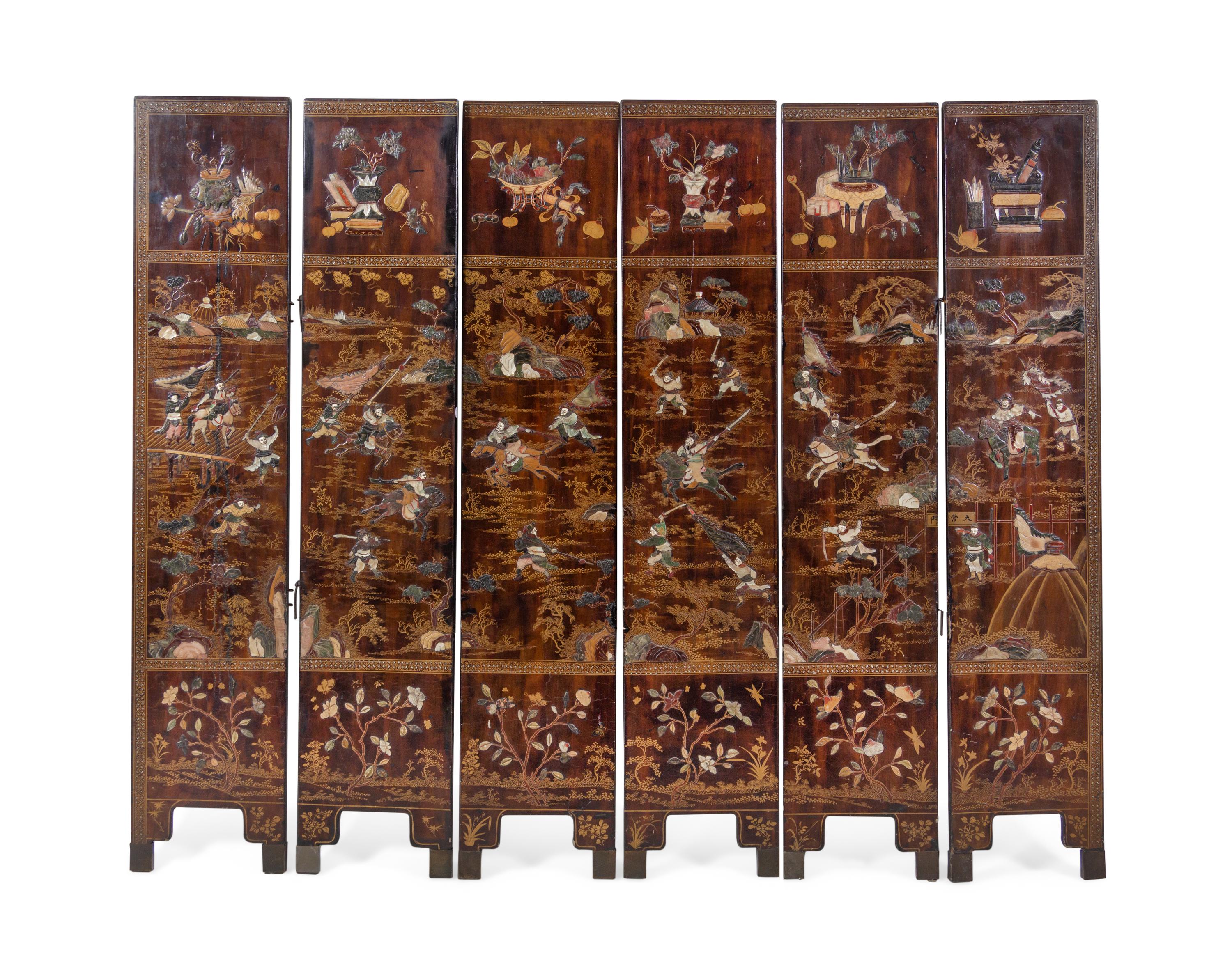 A Chinese Export Lacquered Six-Panel Screen