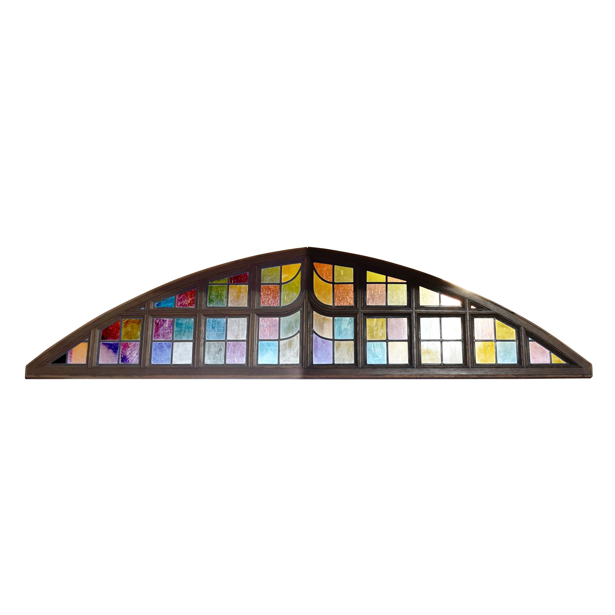 A Stained Glass Transom Window 100" W x 2" D x 25.5" H — United States, Circa 1900
