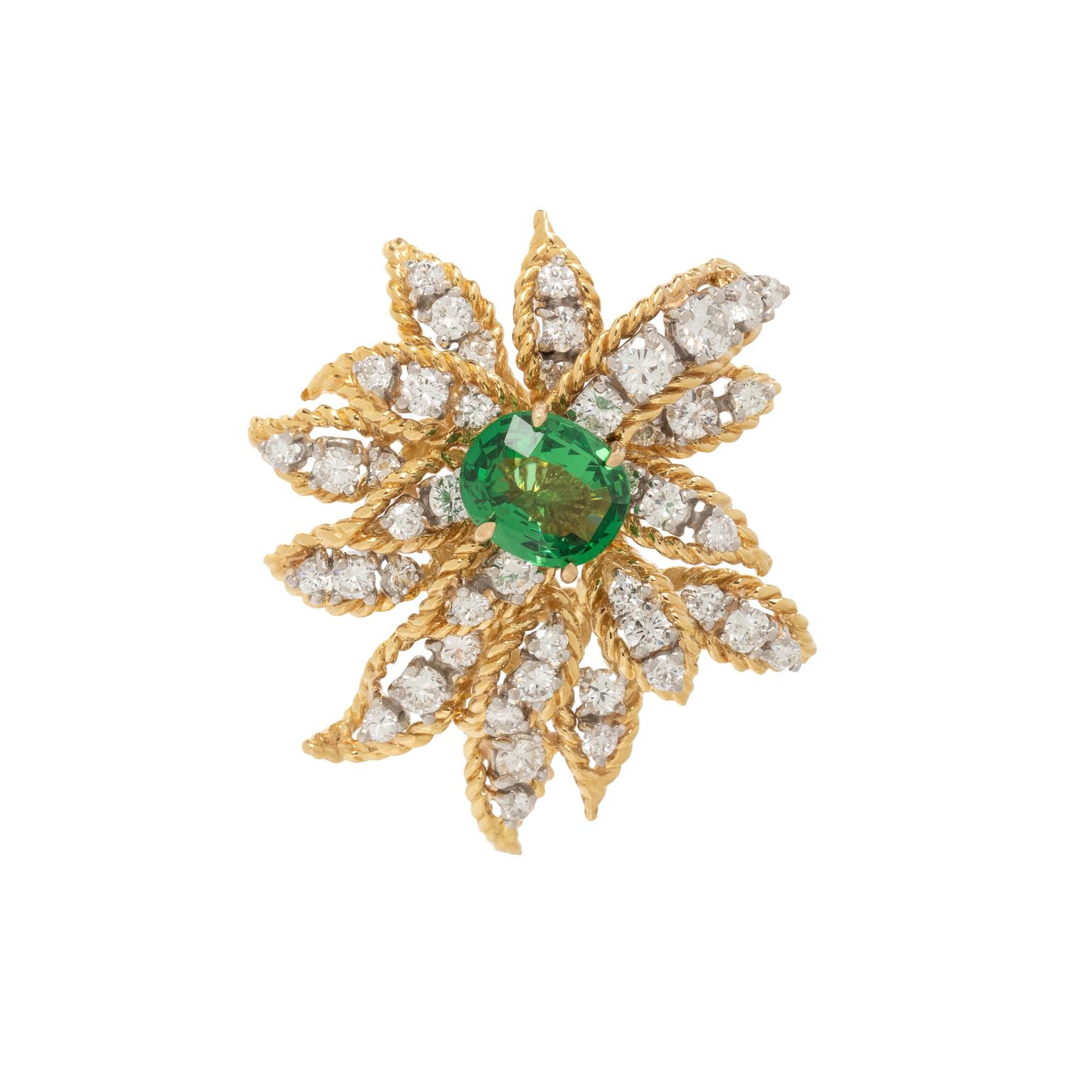 BICOLOR GOLD, TSAVORITE GARNET AND DIAMOND PENDANT