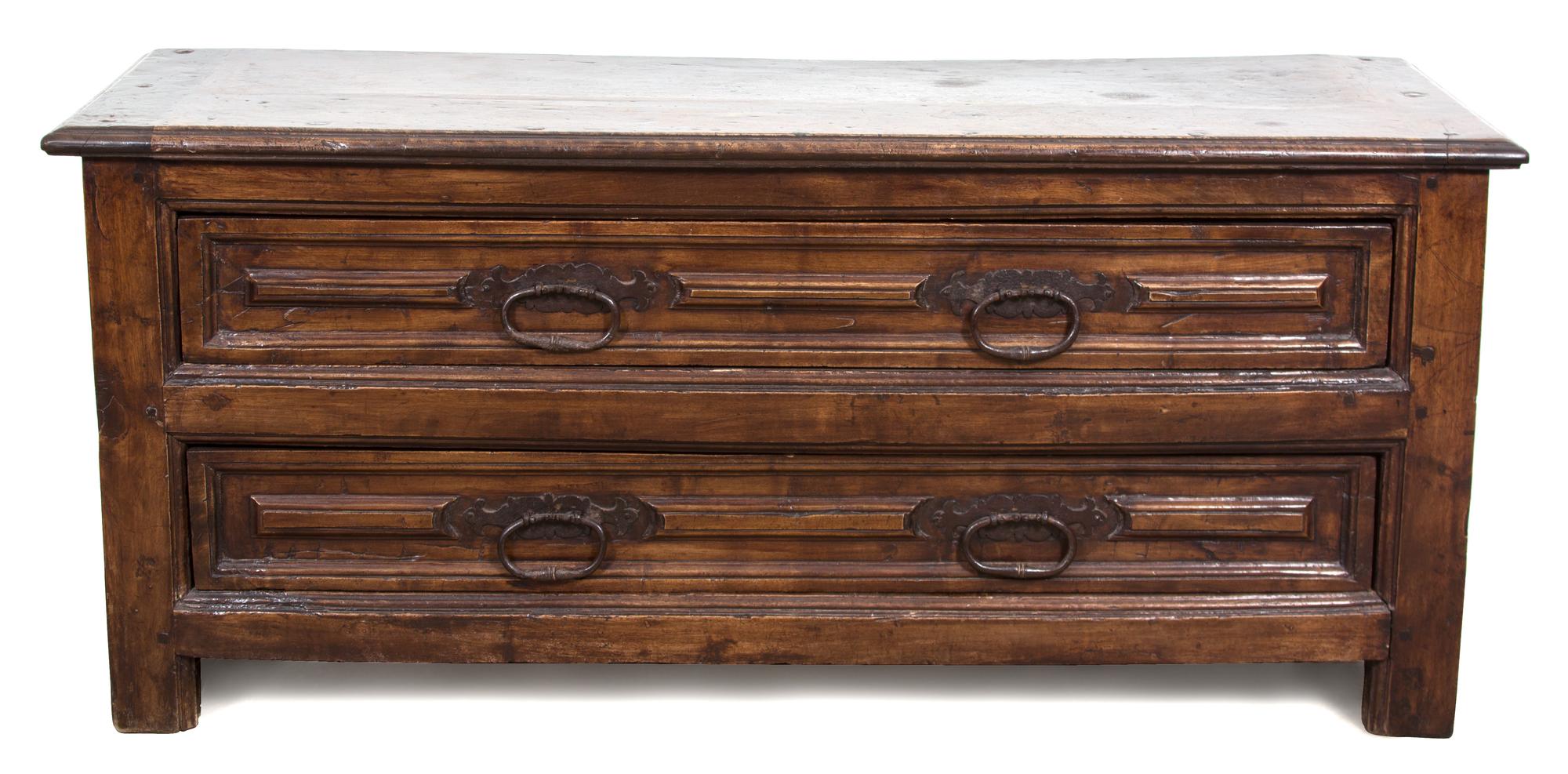 A Continental Walnut Two-Drawer Chest Height 31 x length 72 x depth 25 1/2 inches. — 17TH CENTURY