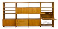 A Four-Part Teak Wall Unit, Hans Wegner for Ry Mobler Height of each part 81 1/4 x width 40 1/2 x depth 19 1/4 inches.
