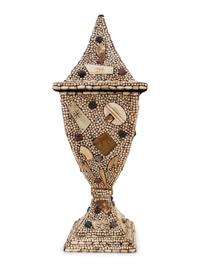 A Victorian Style Beadwork and Hardstone Mounted Lidded Urn