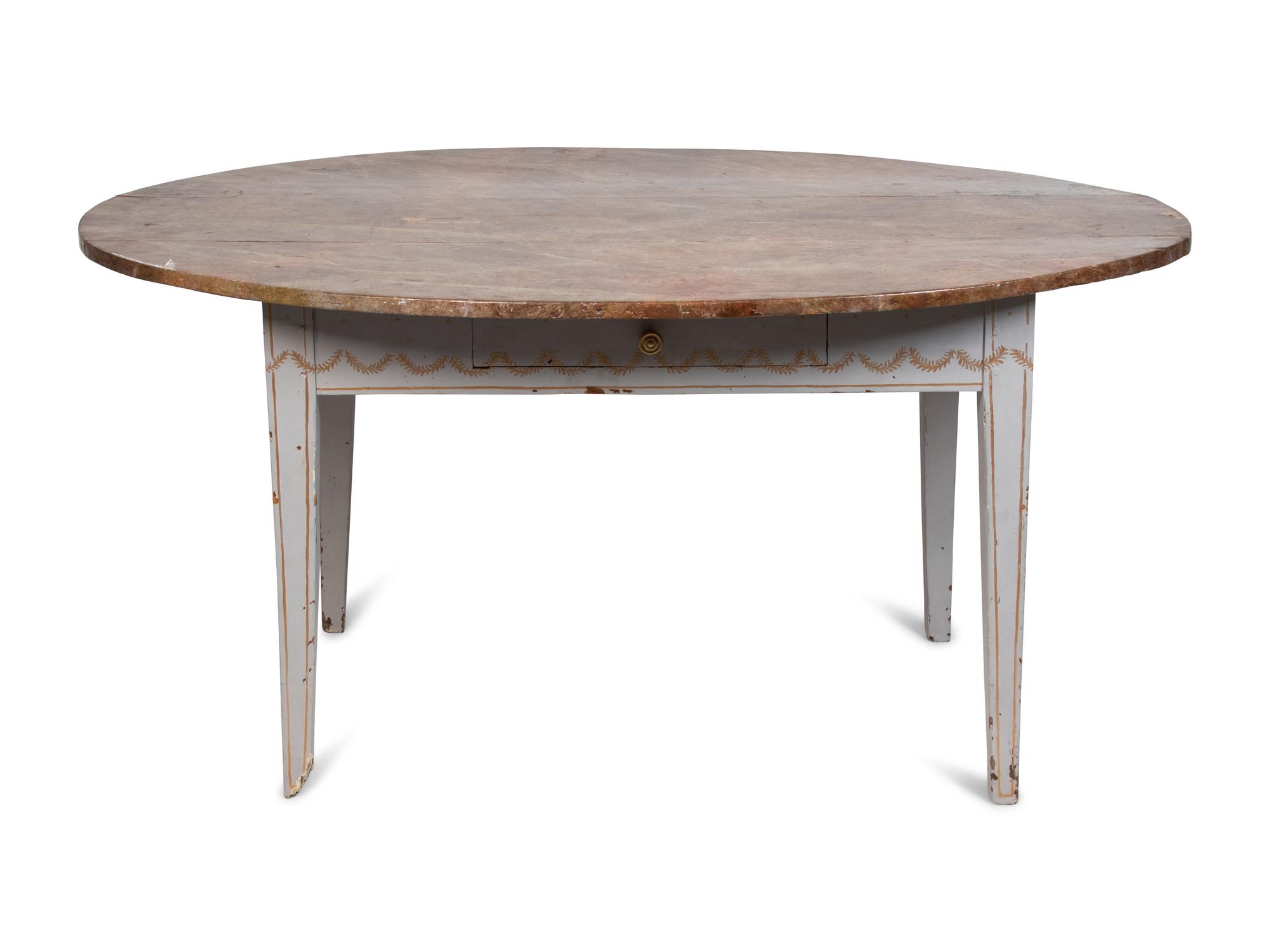 An Italian Style Painted Faux Marble-Top Dining Table