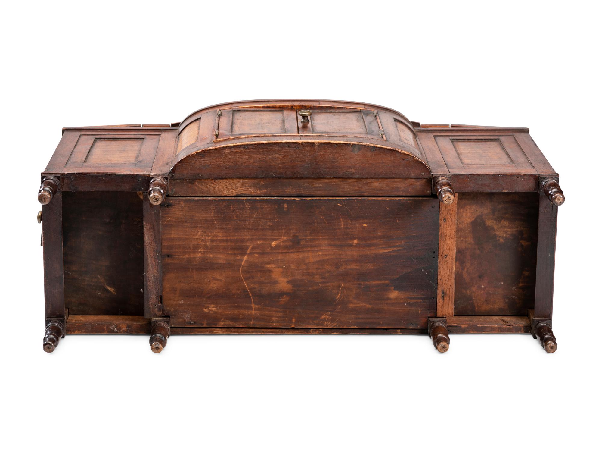 A Miniature Late Federal Tiger Maple and Walnut Hinged Lid Sideboard