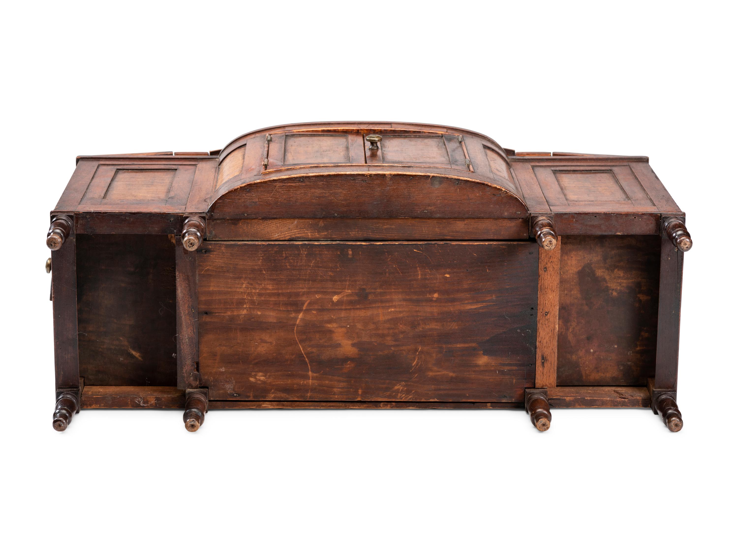 A Miniature Late Federal Tiger Maple and Walnut Hinged Lid Sideboard