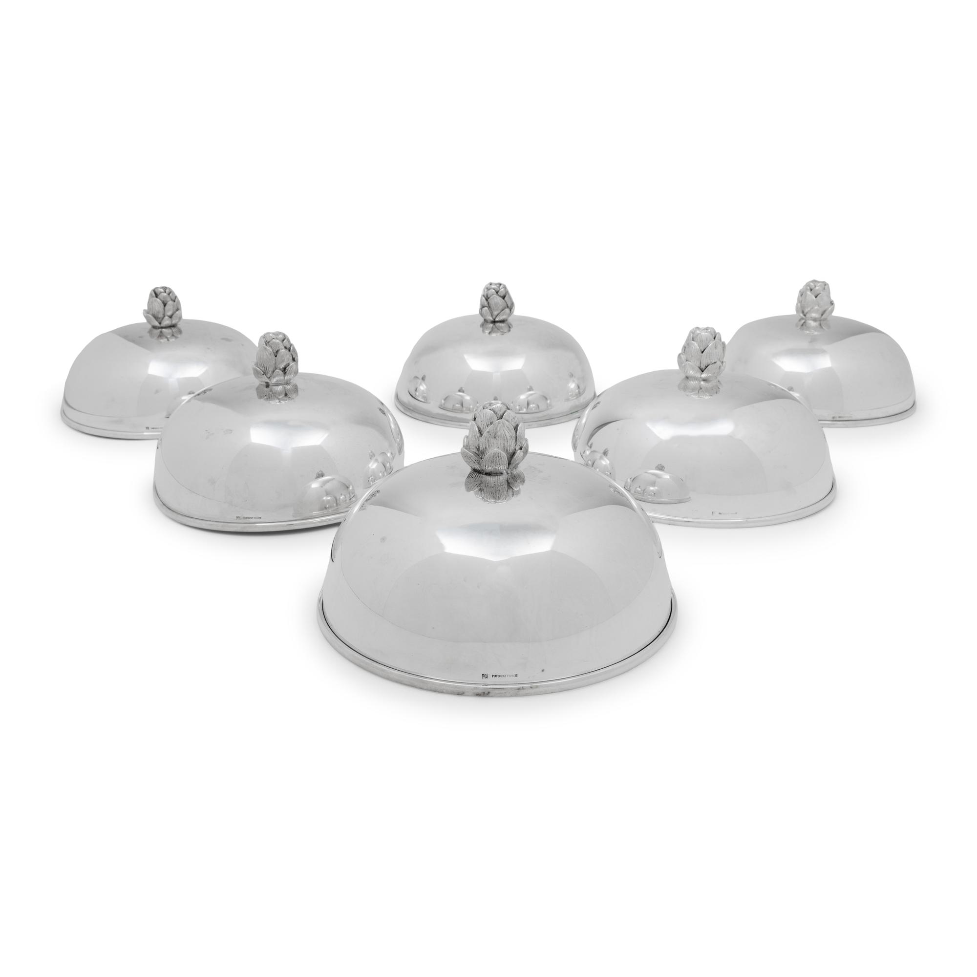 A Set of Six Puiforcat Silver-Plate Cloches