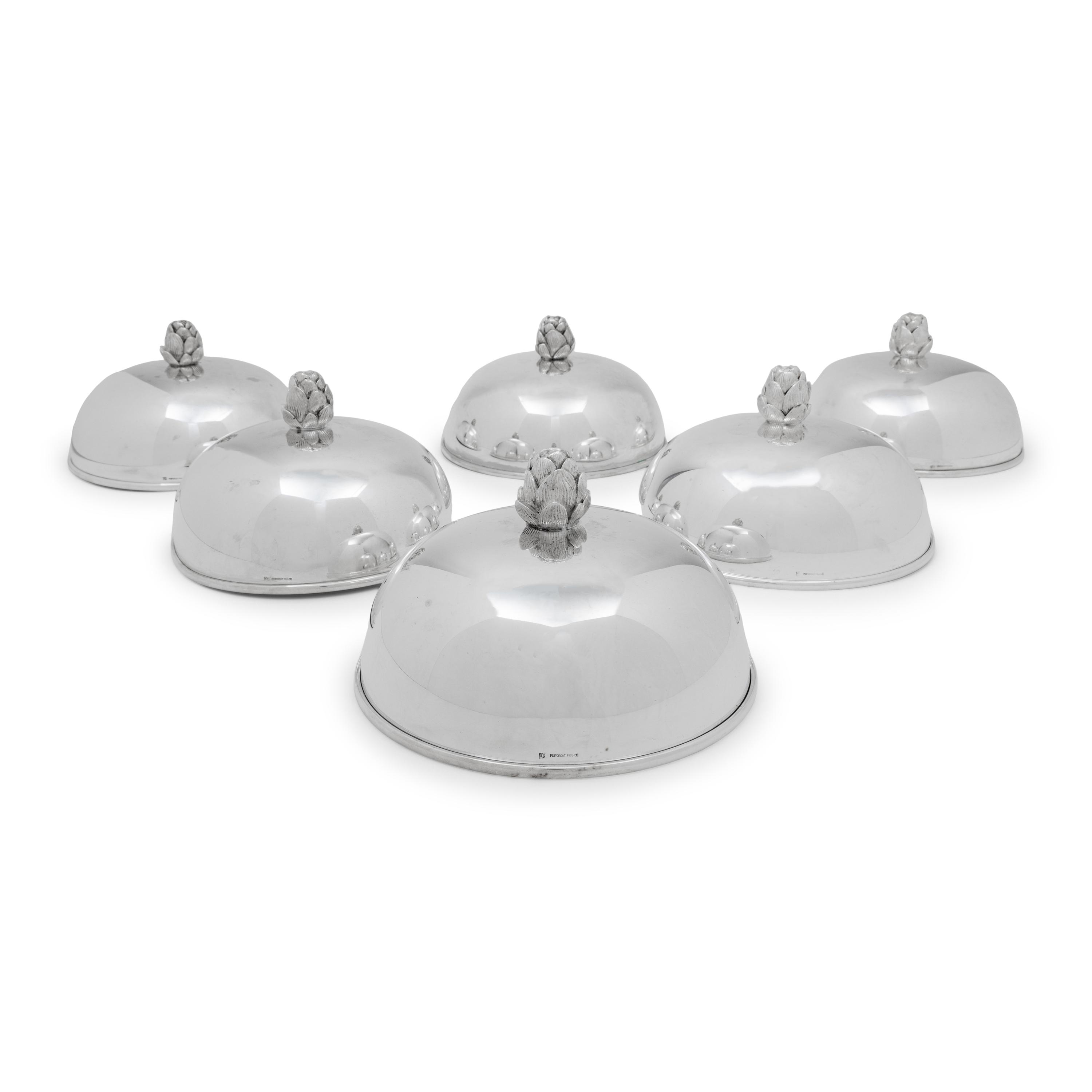 A Set of Six Puiforcat Silver-Plate Cloches