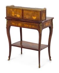 A Louis XV Style Gilt Bronze Mounted Marquetry Writing Table