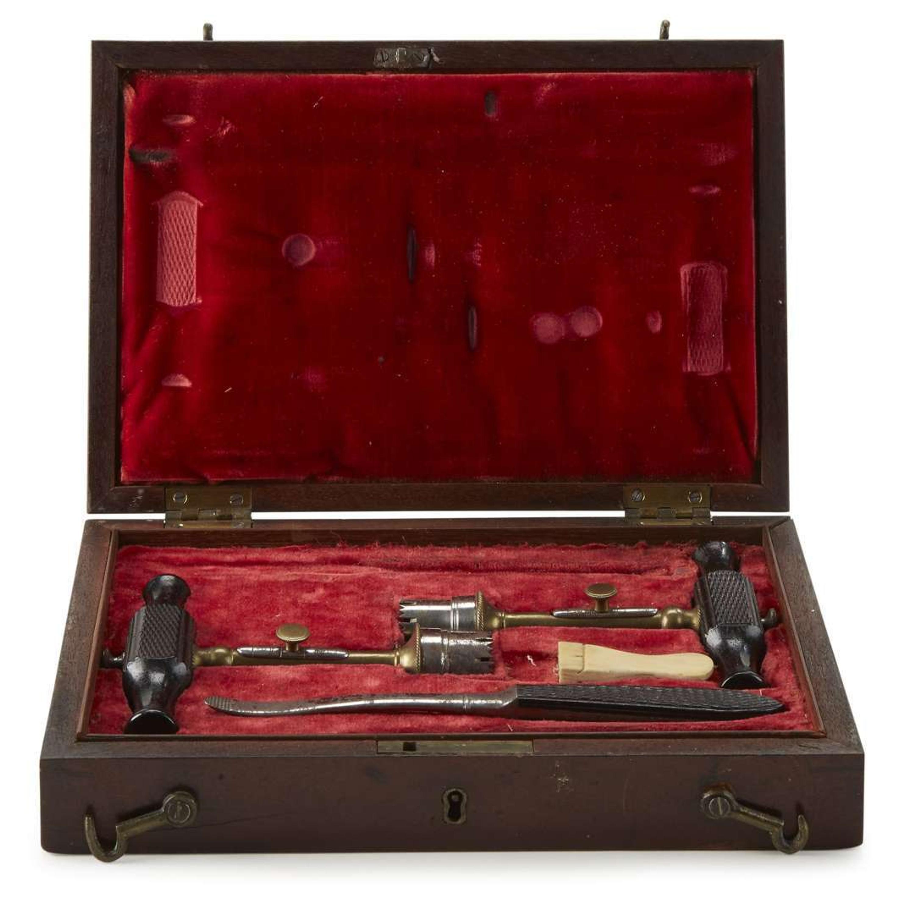 Mahogany trepanning kit Probably mid-19th century