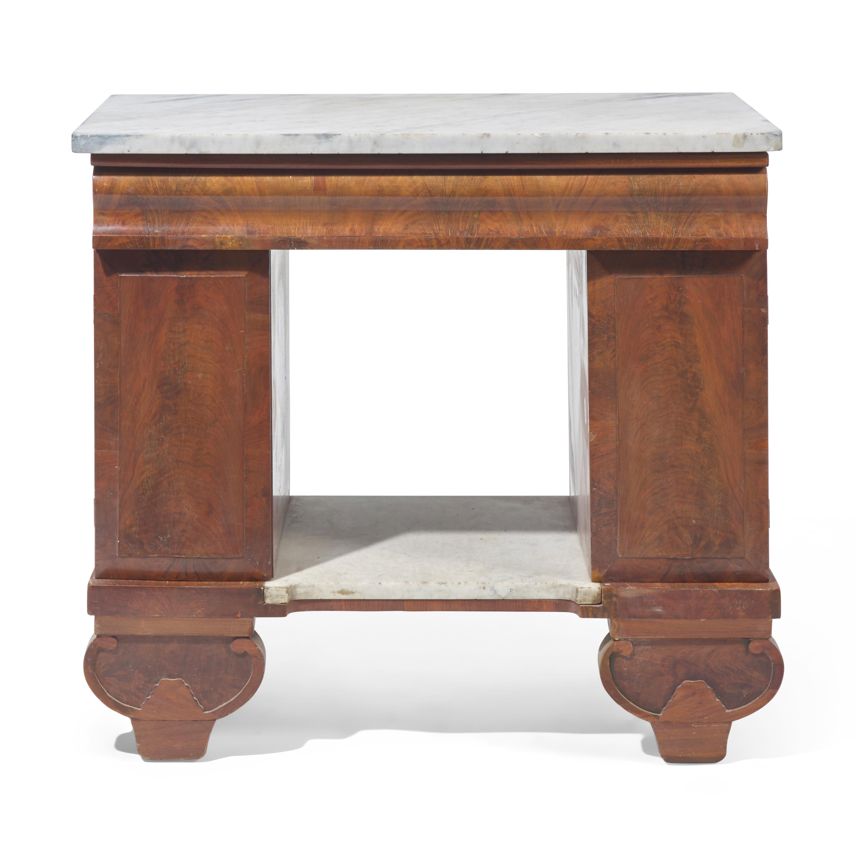 A Classical Figured Mahogany and White Marble Mixing Table