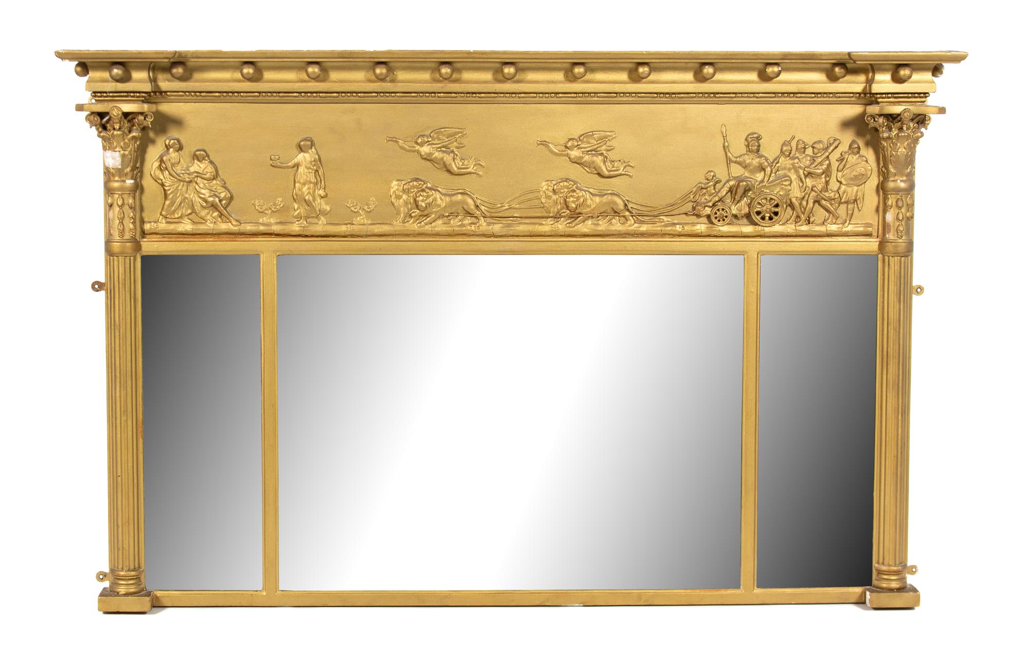 A Federal Giltwood Overmantle Mirror Height 35 x width 58 inches. — 19TH CENTURY