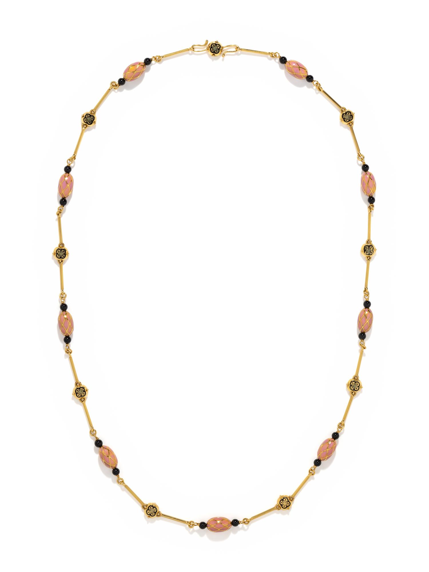 YELLOW GOLD AND ENAMEL LONGCHAIN NECKLACE