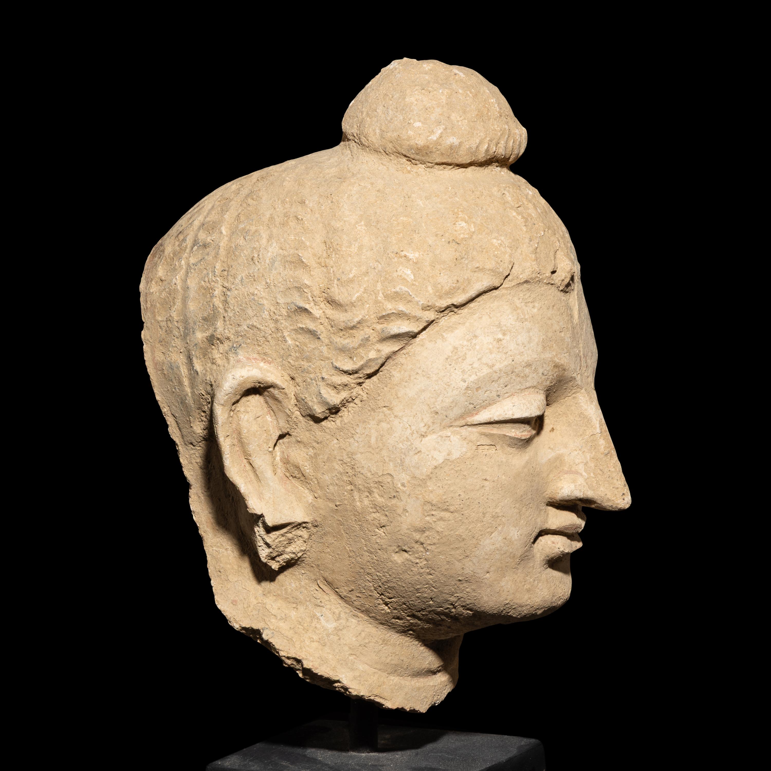 Two Gandharan Stucco Heads, 2nd Century or Later — 二世紀及以後 犍陀羅灰膏泥佛首兩顆