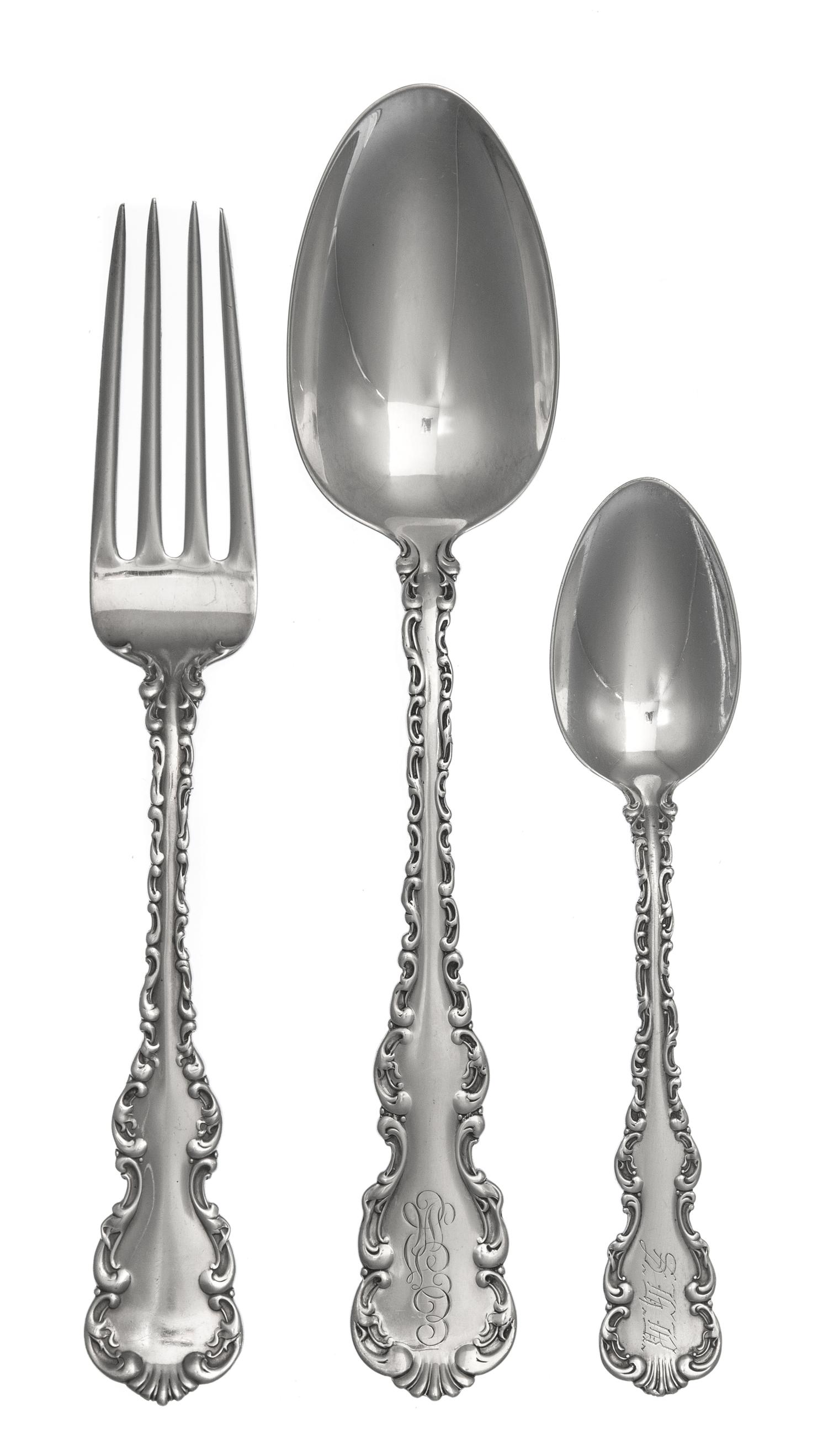 An American Silver Flatware Partial Service, Whiting Mfg. Co., New York, NY, Louis XVpattern, comprising: 10 dinner forks 2 serving spo