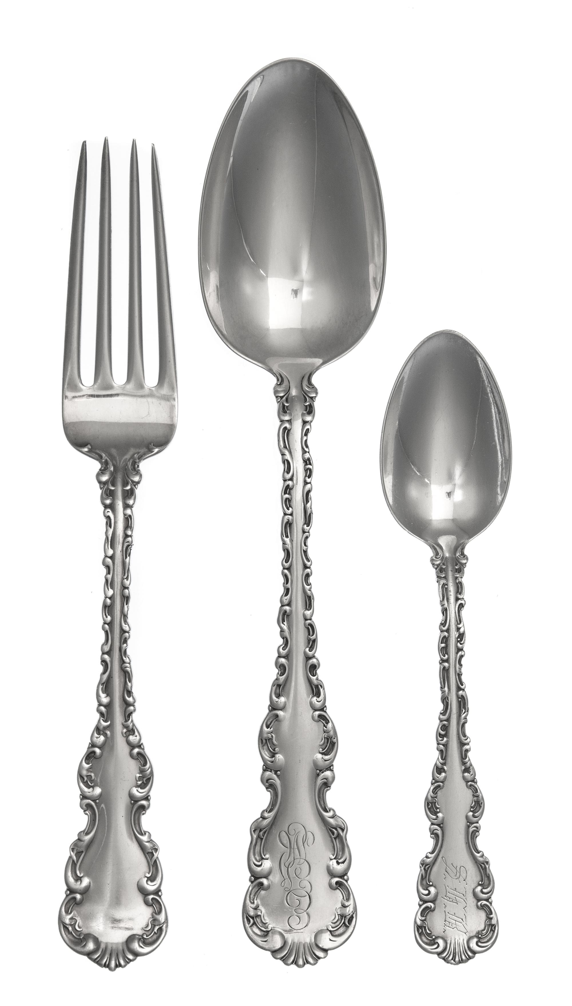 An American Silver Flatware Partial Service, Whiting Mfg. Co., New York, NY, Louis XVpattern, comprising: 10 dinner forks 2 serving spo