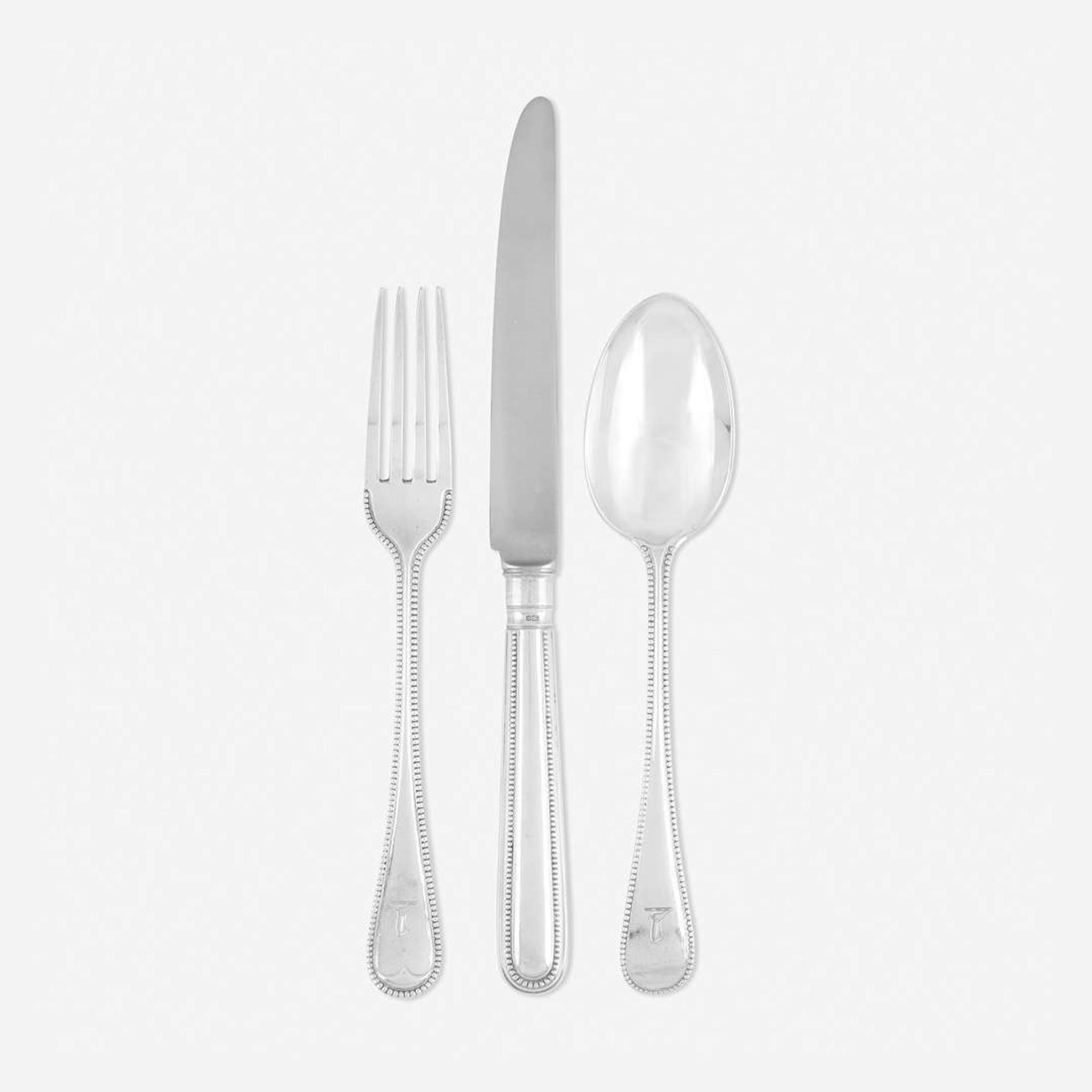 An English Sterling Silver Six-Piece Flatware Service for Twelve most bearing mark of Goldsmiths & Silversmiths Co. Ltd., London, 1910 & 1927