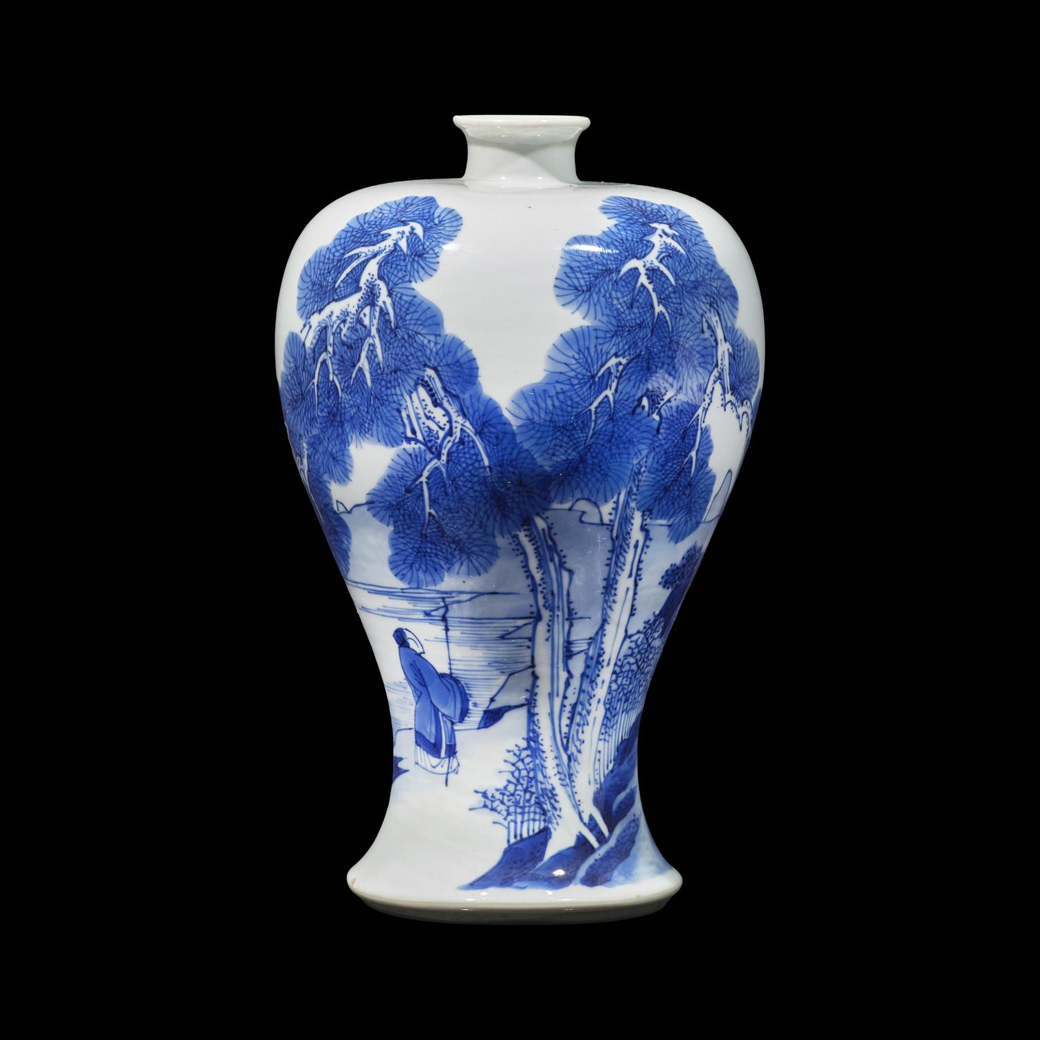 A Chinese Blue and White Porcelain Meiping Vase, Kangxi Period 清康熙 青花松下高士图梅瓶