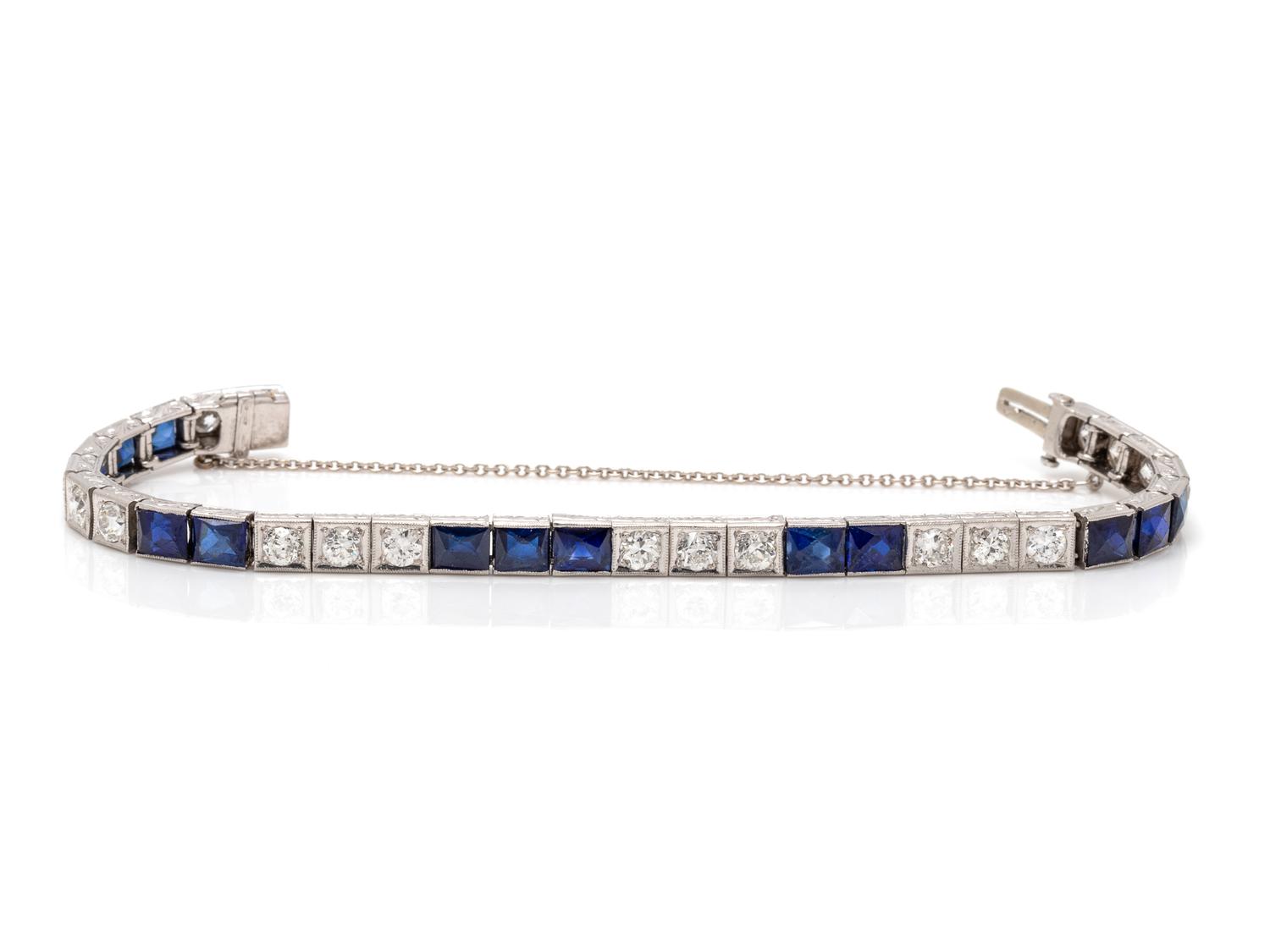 ART DECO, DIAMOND AND SYNTHETIC SAPPHIRE BRACELET
