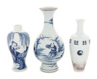 Three Chinese Blue and White Porcelain Vases