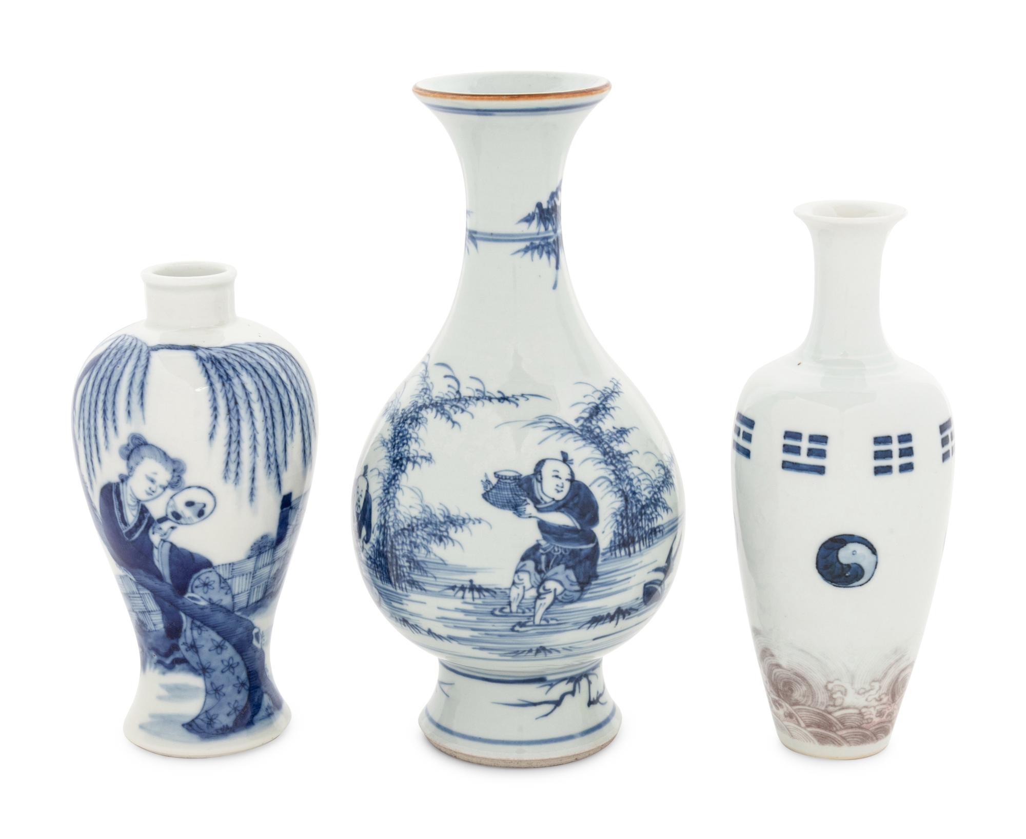 Three Chinese Blue and White Porcelain Vases