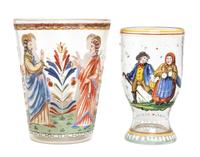 A Continental Blown Glass Enameled Beaker Height of first 5 3/4 inches. — 18TH CENTURY