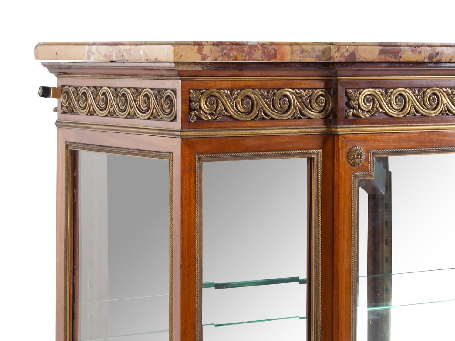 A Louis XVI Style Gilt Metal-Mounted Marble-Top Vitrine Cabinet