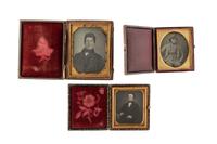 [EARLY PHOTOGRAPHY - PORTRAITURE]. A group of 7 daguerreotype and ambrotype portraits of men, many with interesting and unusual expressions and features, highlighted by full plate ambrotype of group of distinguished gents.
