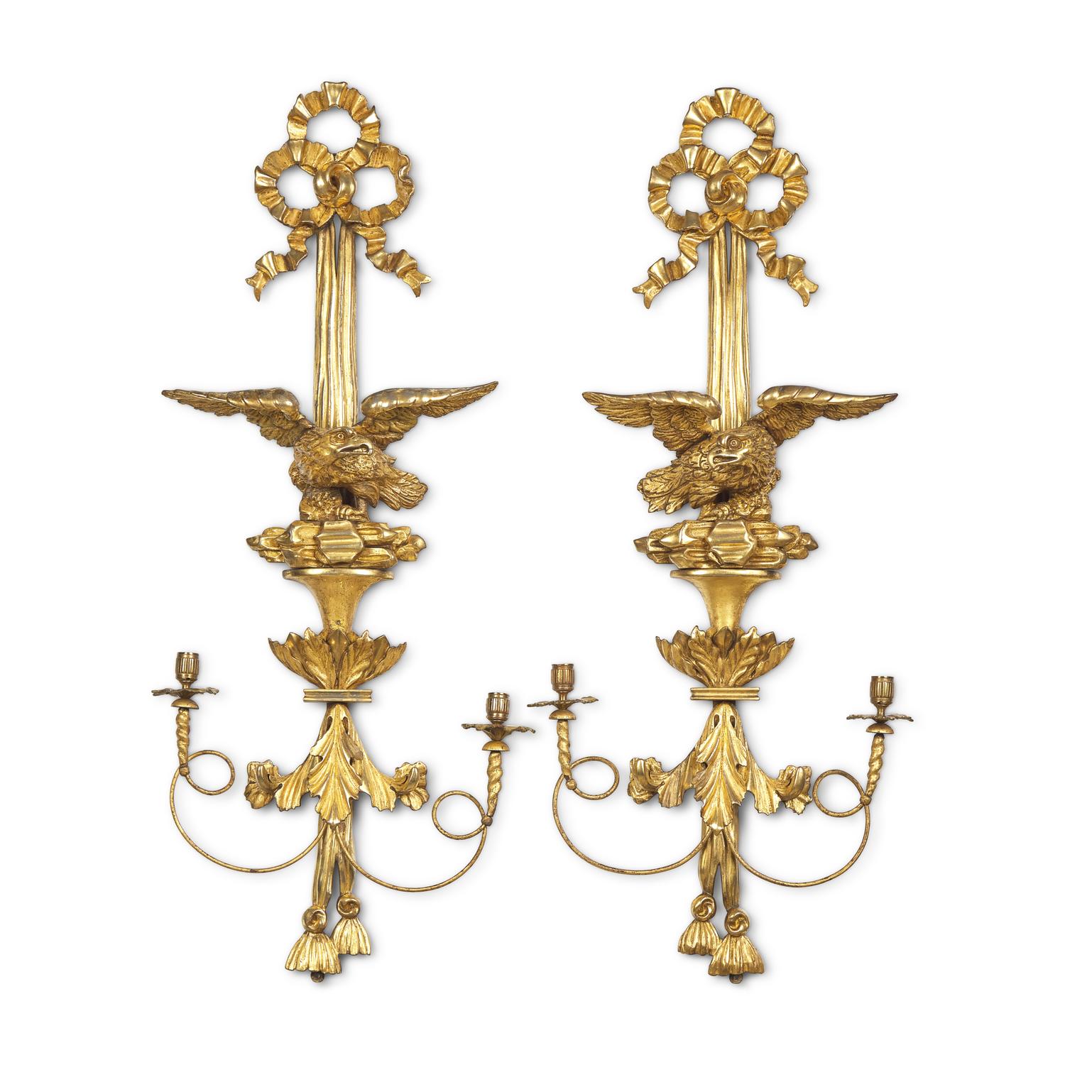 A Pair of Federal Giltwood Eagle Sconces