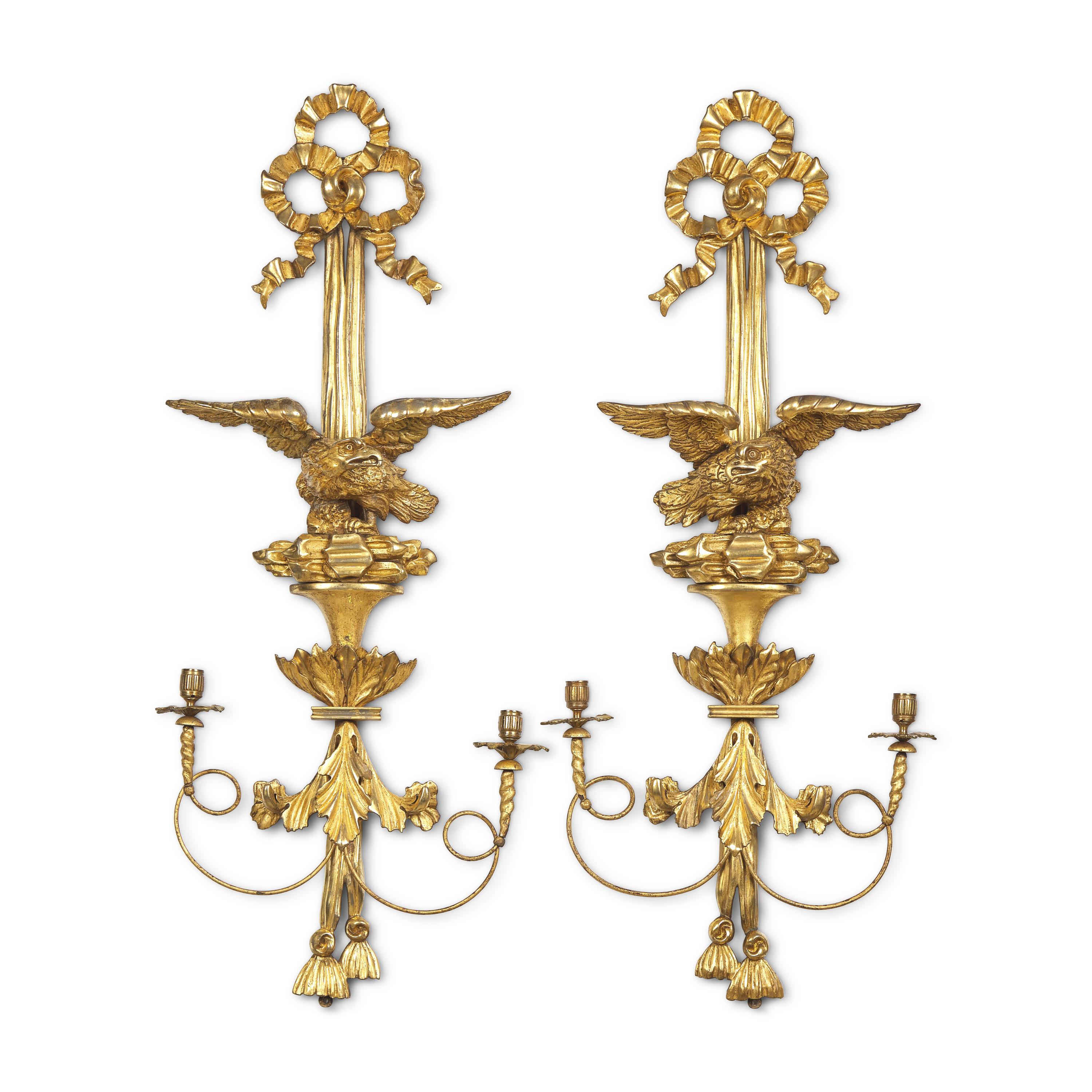 A Pair of Federal Giltwood Eagle Sconces