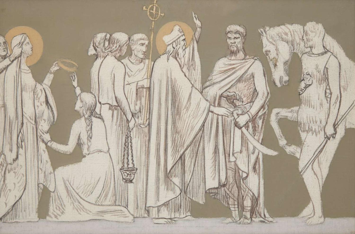 Pierre Puvis de Chavannes (French, 1824-1898) - Sainte Radegonde Prenant le Voile et Saint Loup Arrêtant Attila