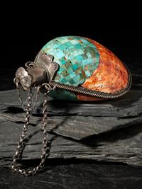 Southwestern-style Spiny Oyster Shell, Turquoise, and Silver Canteen, 2016