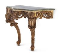 A Northern European Faux Marble Painted and Parcel Gilt Console Table