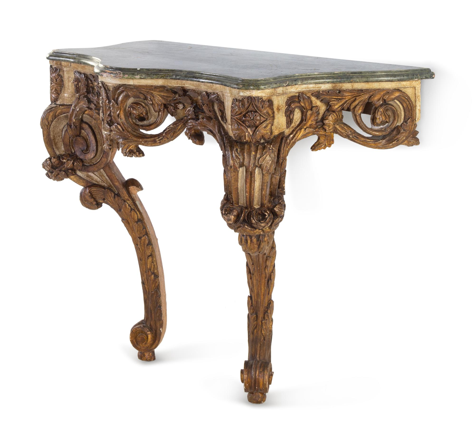 A Northern European Faux Marble Painted and Parcel Gilt Console Table