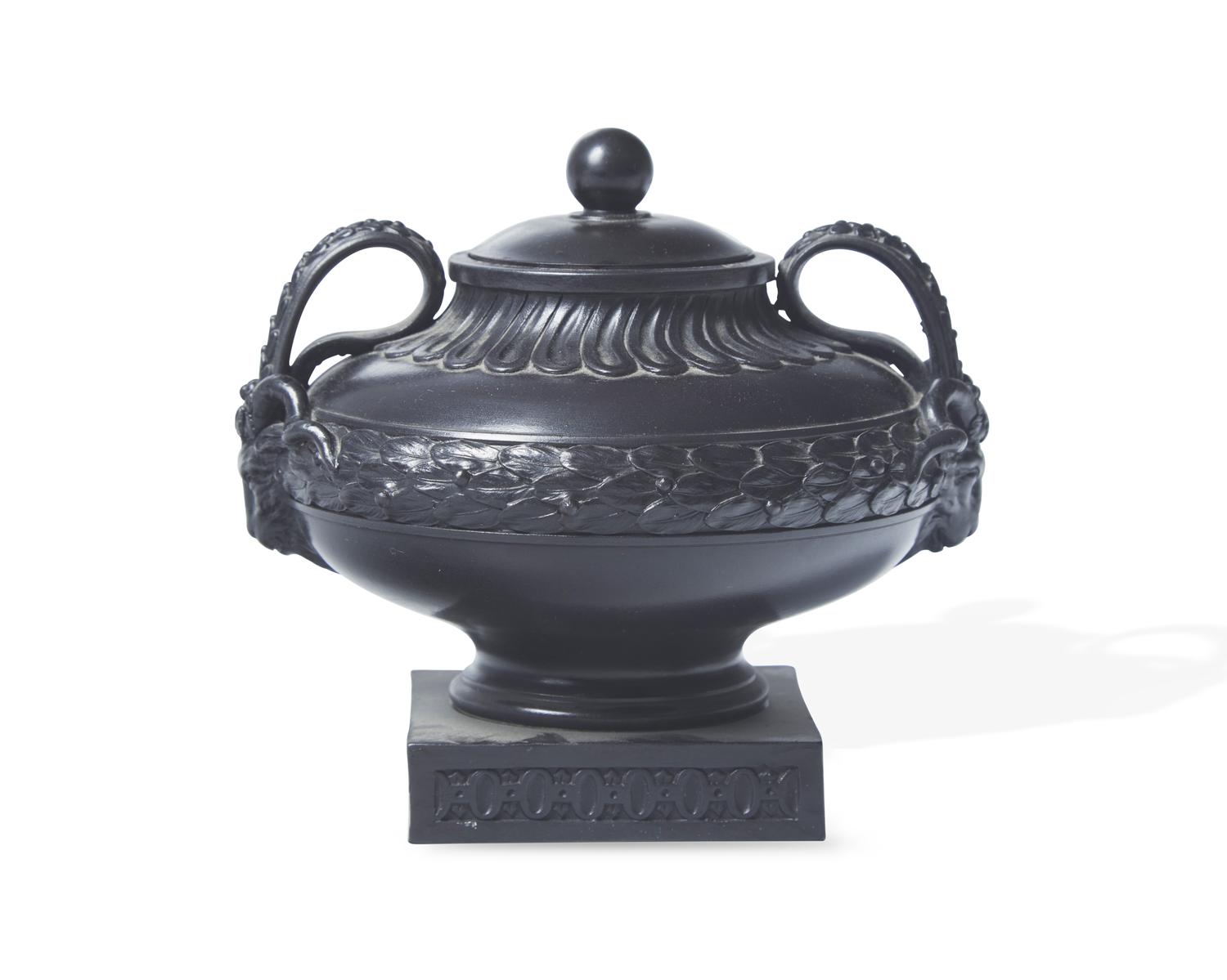 A Wedgwood and Bentley Black Basalt Covered Urn