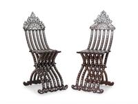 A Near Pair of Ottoman Syrian Mother-of-Pearl Inlaid Chairs