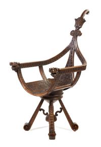 An Italian Walnut Savonarola Chair, Height 54 inches.