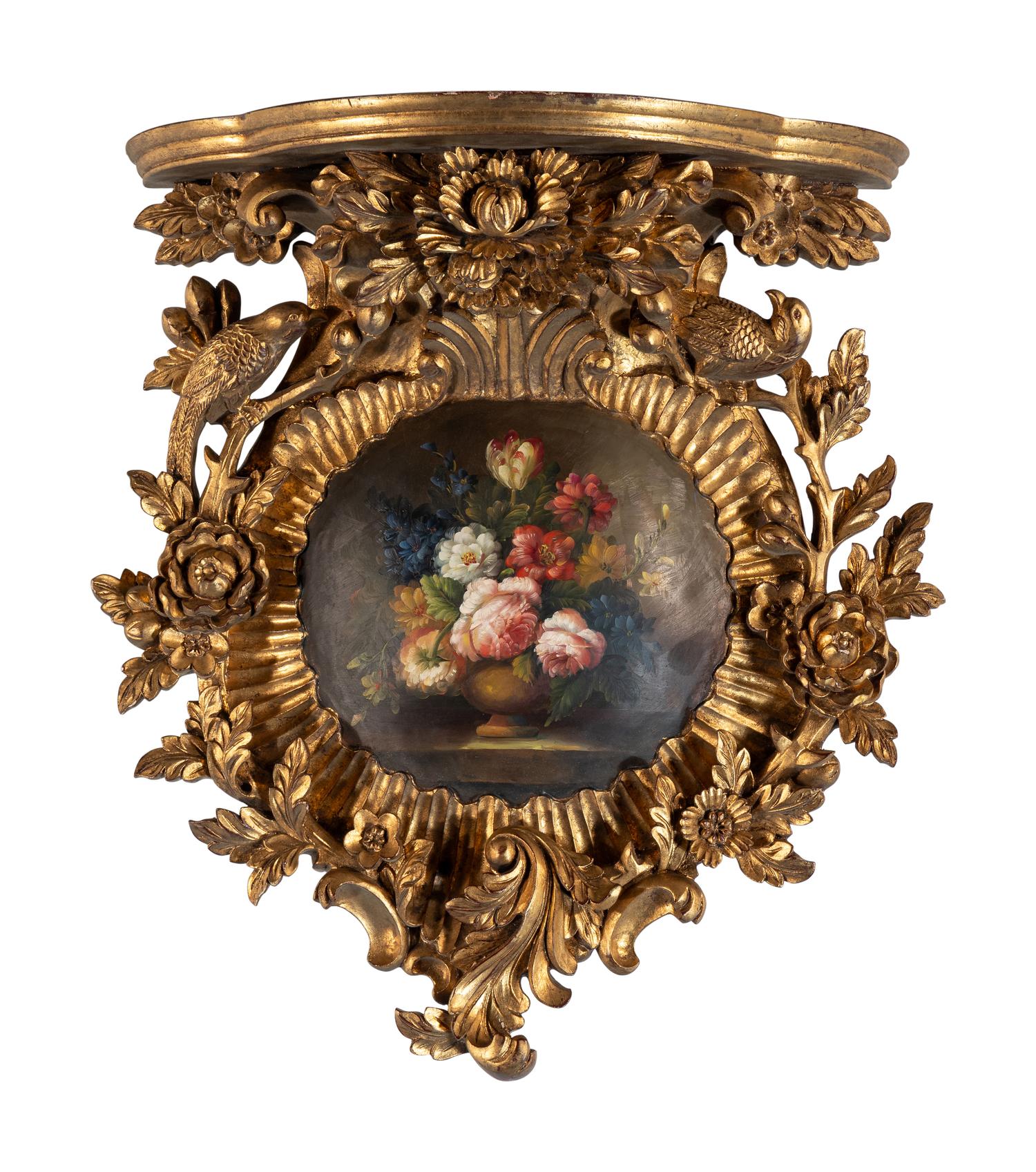 An Italian Painted and Carved Giltwood Wall Bracket