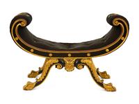 A Regency Ebonized and Parcel Gilt Curule Form Bench