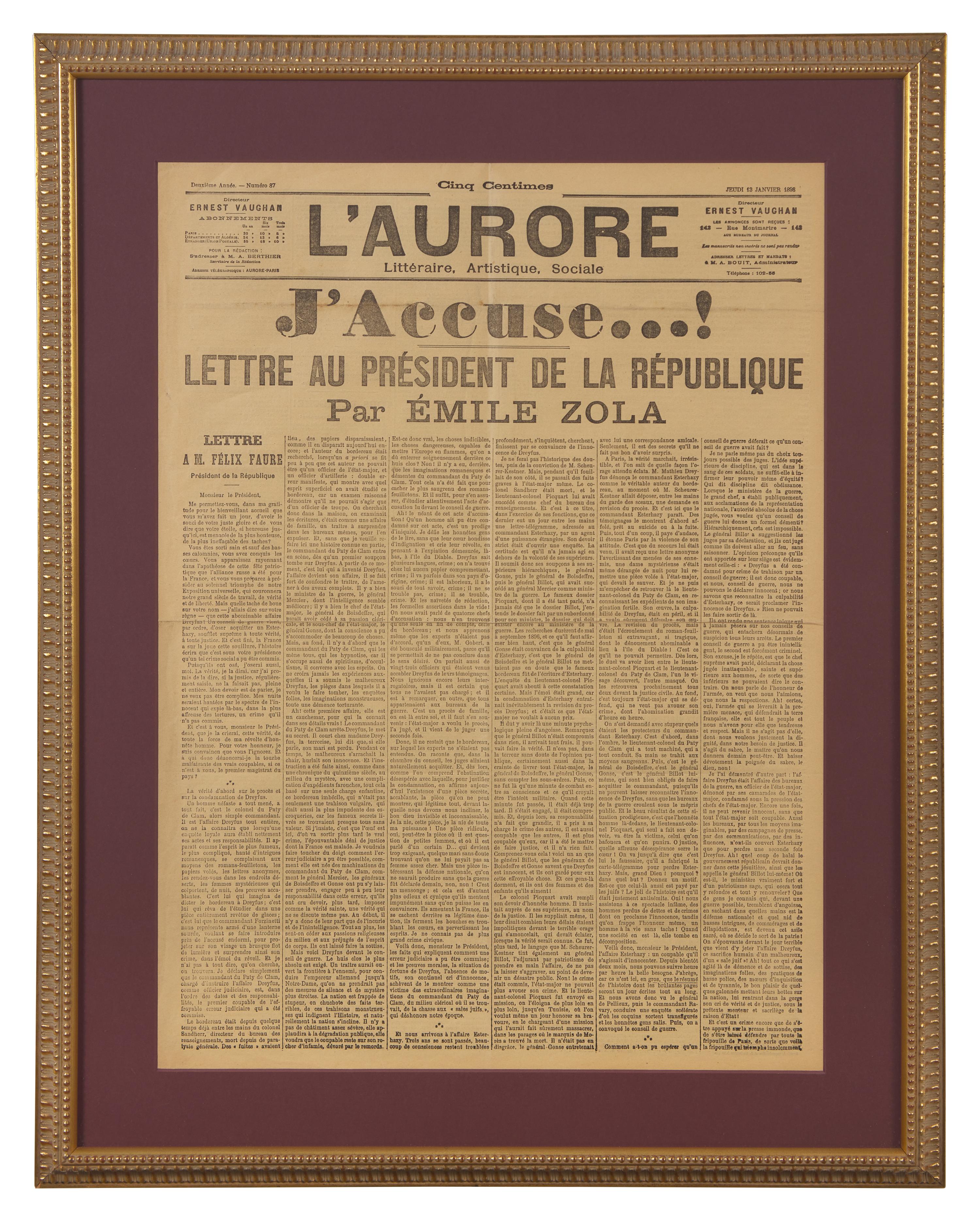 [Dreyfus Affair] [Zola, Emile] J'accuse...!