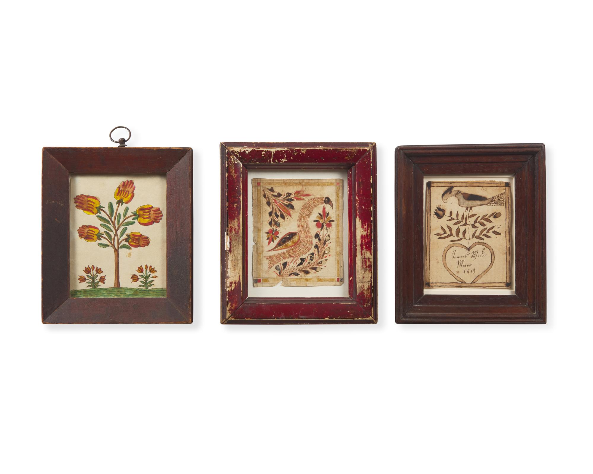 A Group of Three Fraktur Drawings or Rewards of Merit, Pennsylvania, 19th Century