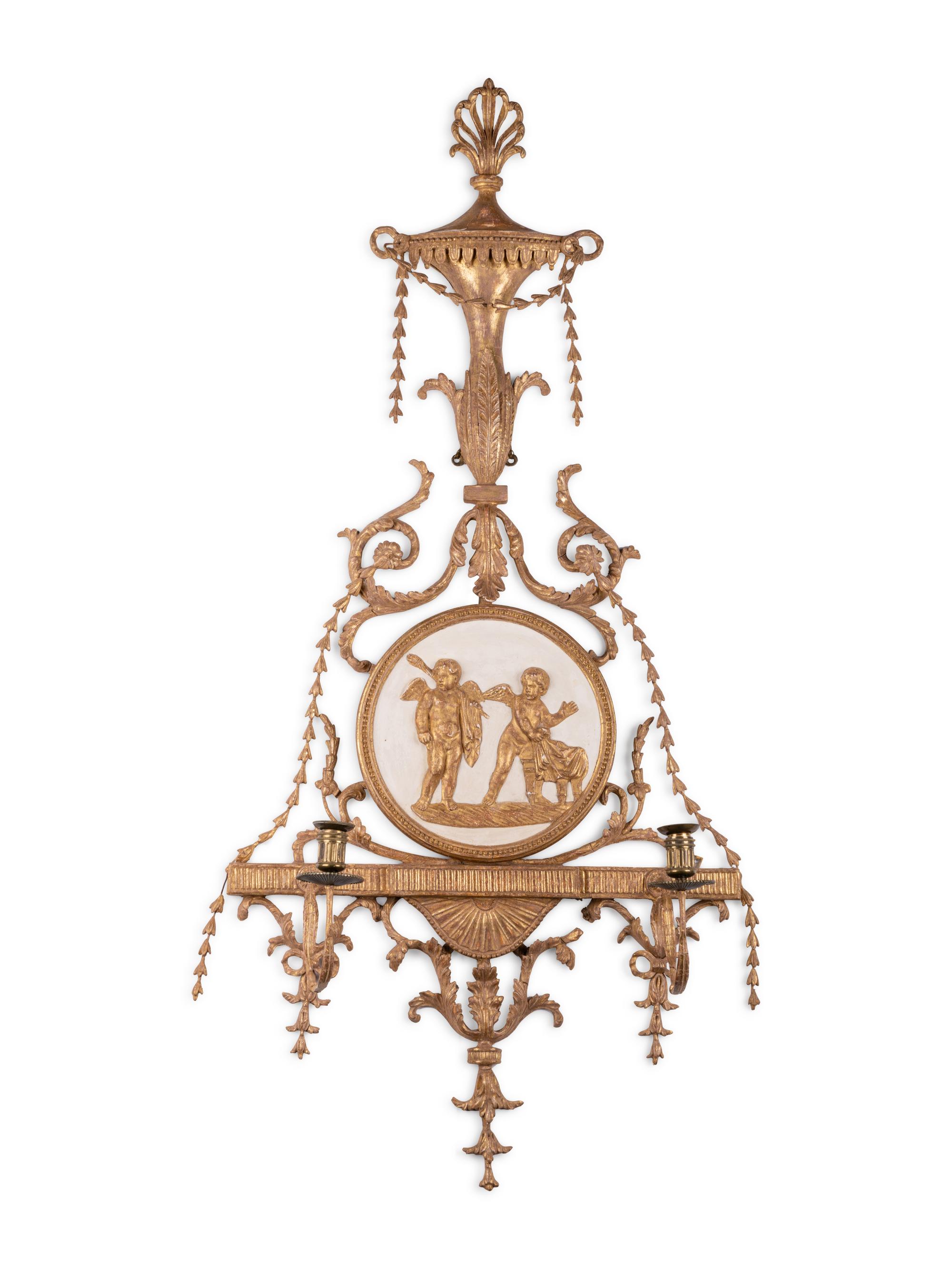 A George III Cream-Painted and Parcel-Gilt Two-Light Wall Appliqué