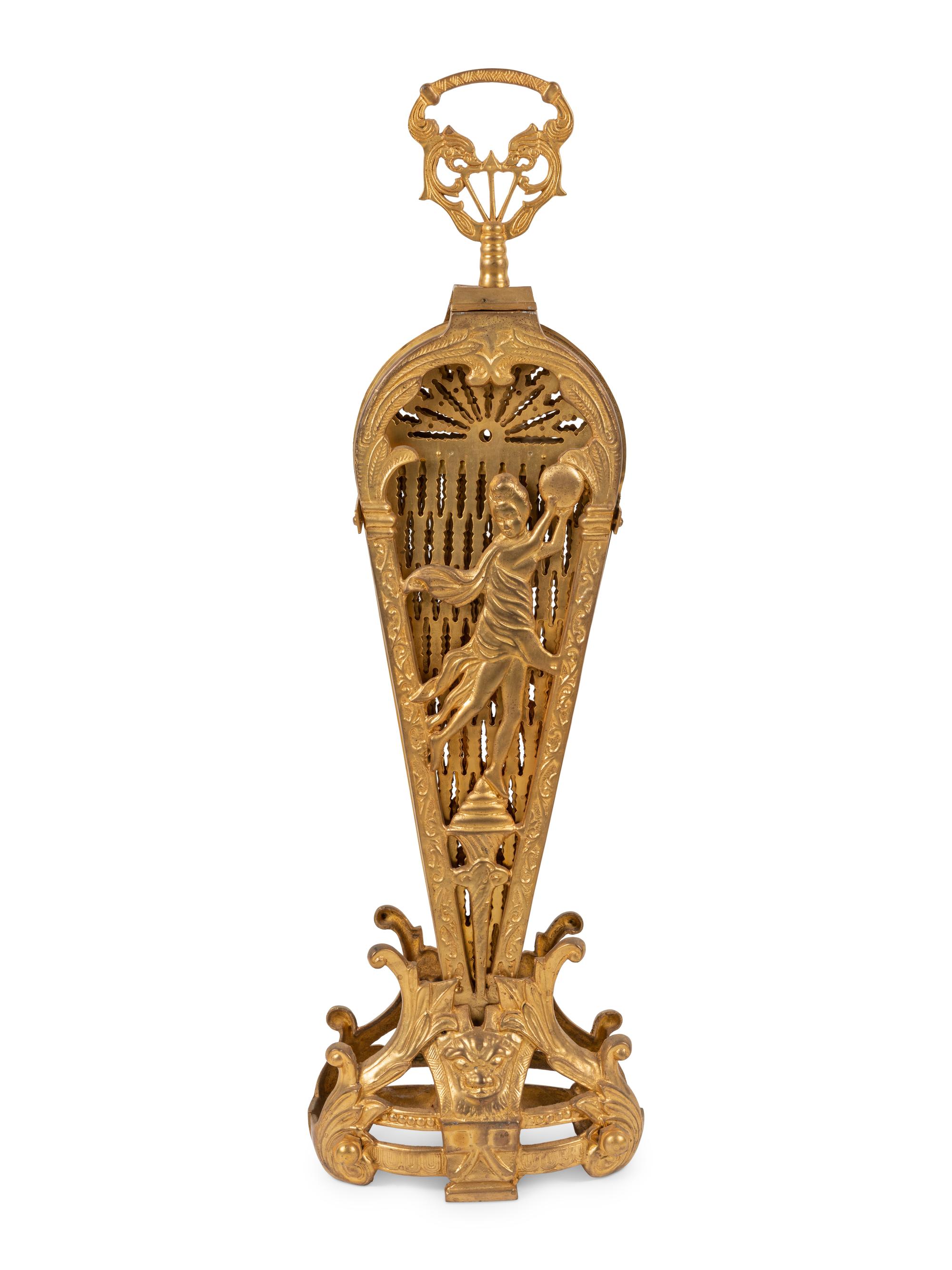 A Continental Brass Fan-Form Fire Screen